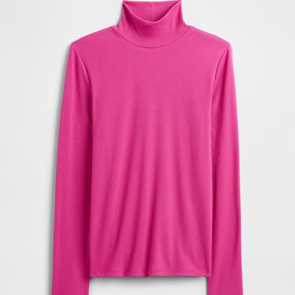 GAP Bright Fuchsia Pink Ribbed Turtleneck T-Shirt/NWT/M